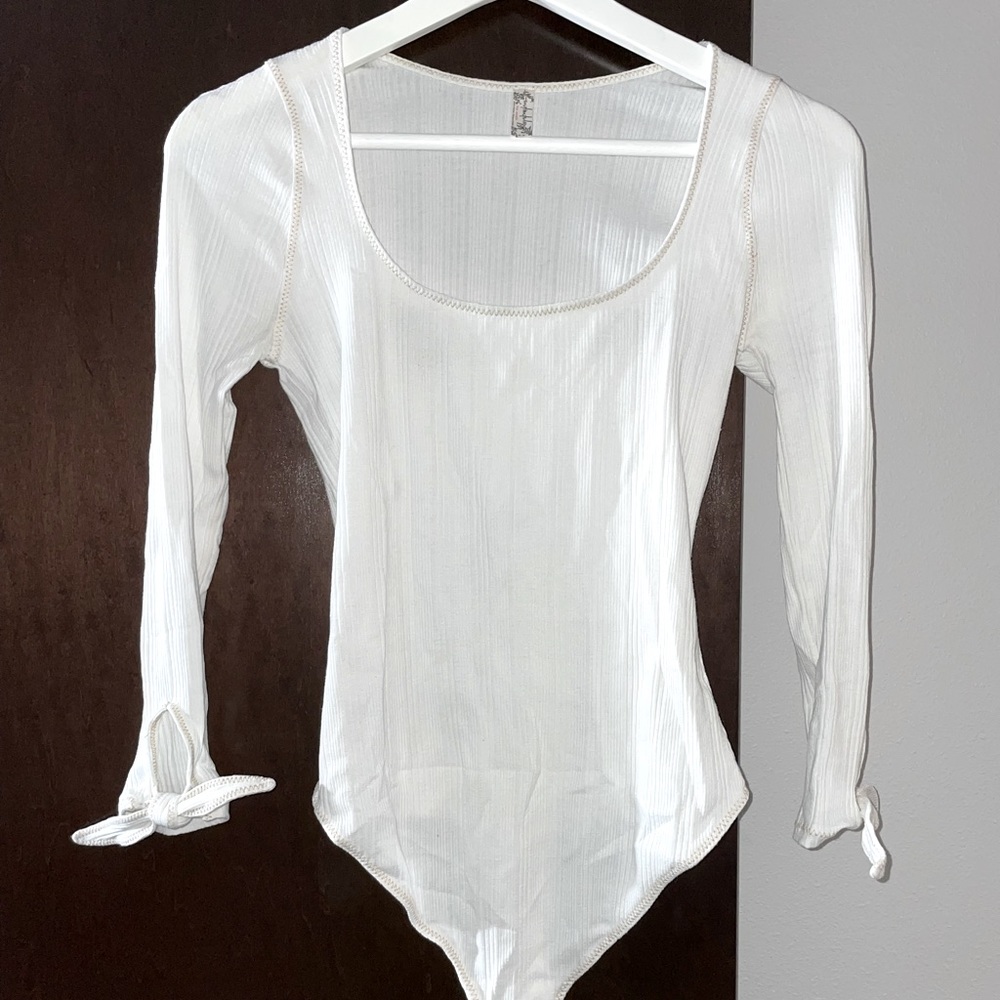 Free People White Bodysuit - Sleeve Detail - Size XS/S